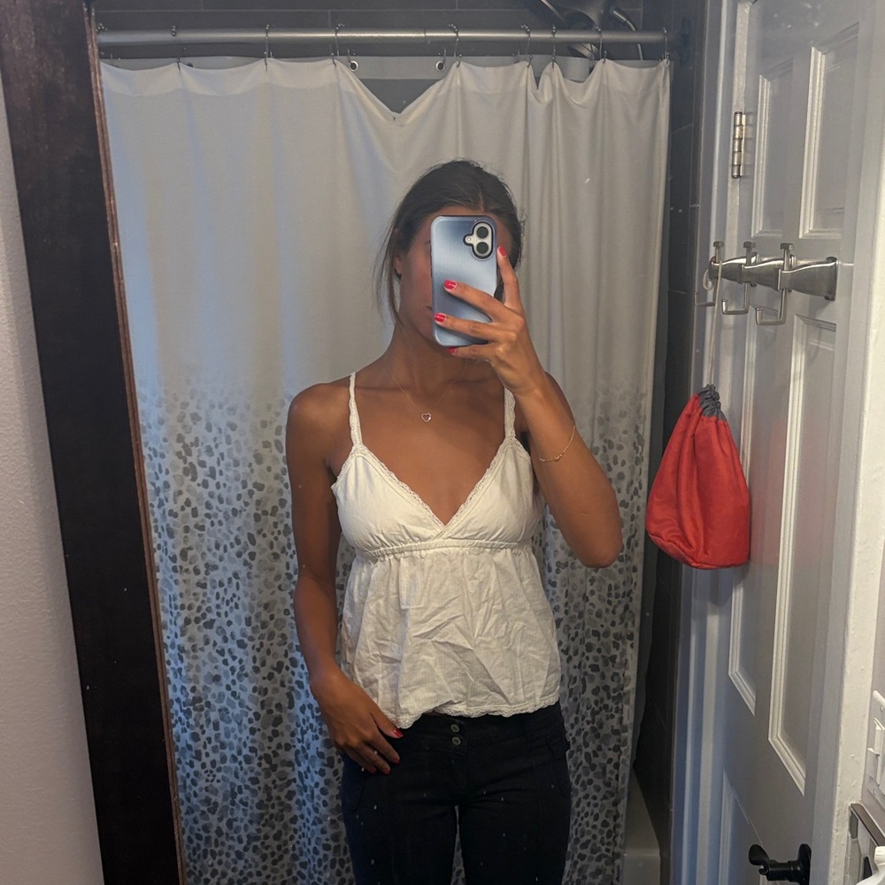 brandy Melville White Spaghetti lace Strap Top